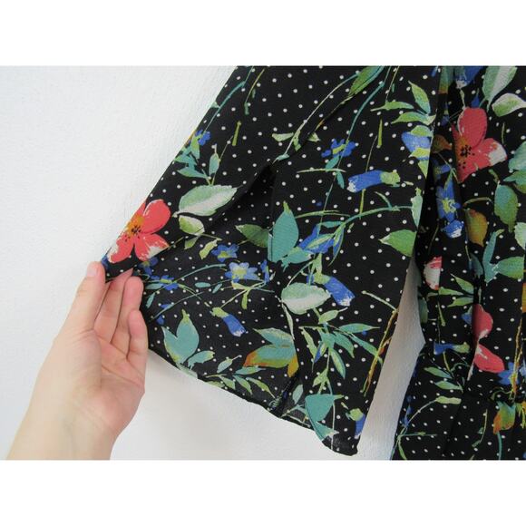 Kiyonna 0X Black Floral Dress Poppy Polka Dots Cut Split Sleeves Knee Length - Picture 2 of 4